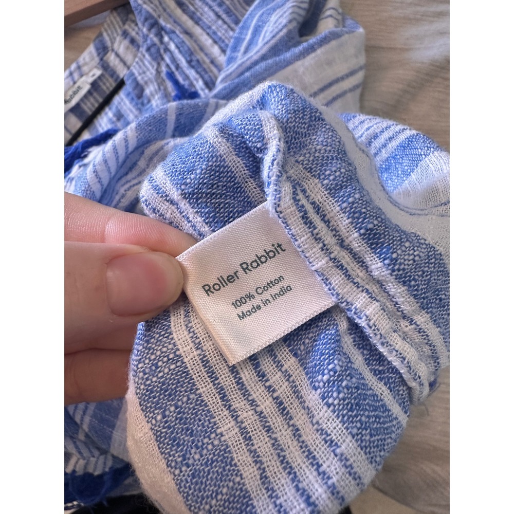 Roller Rabbit Blue White Striped Fringe Tassel Tunic Dress XS Boho Coastal AS IS - Picture 5 of 5